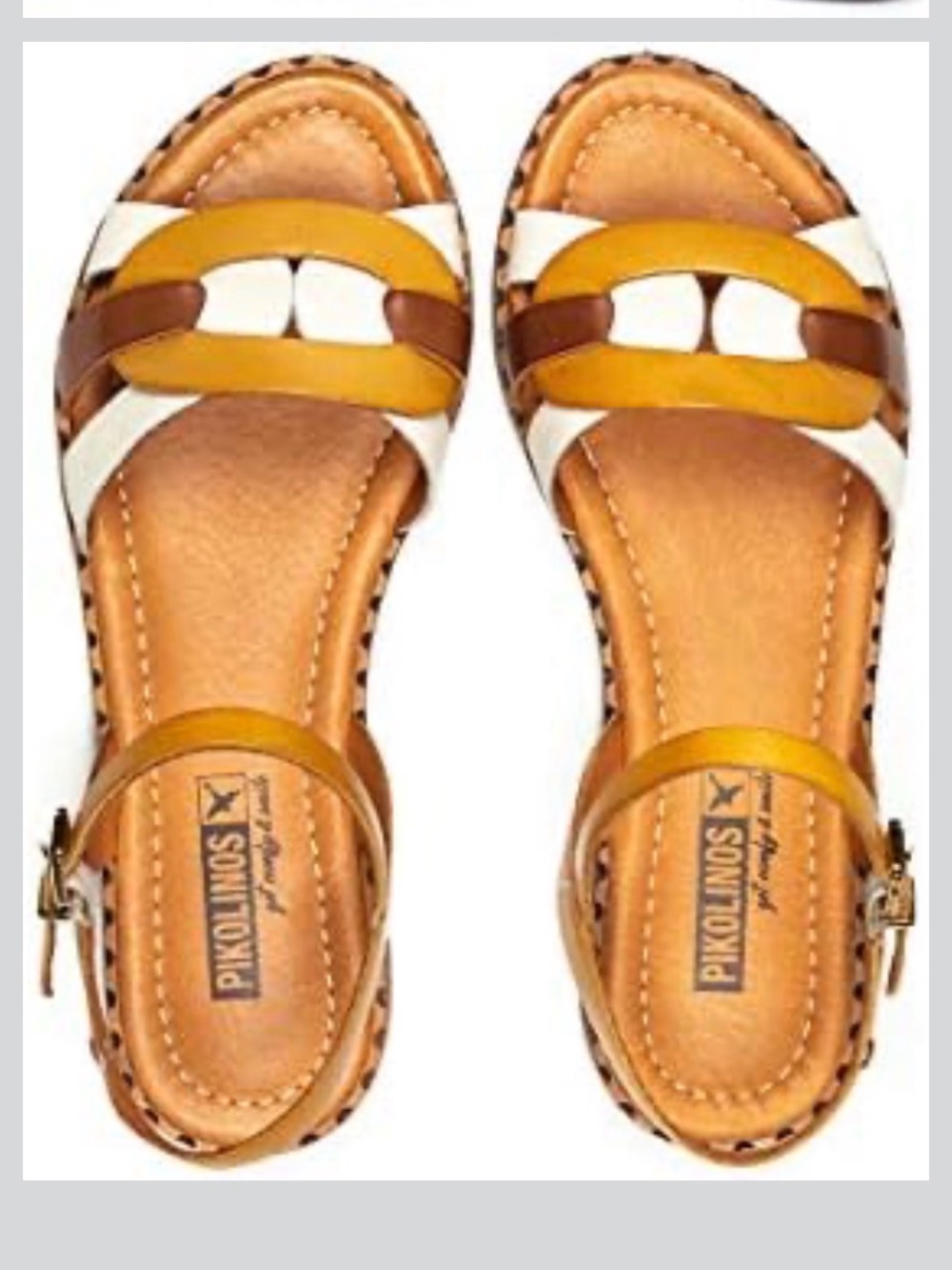 PIKOLINOS Tan White Brown Leather Open-Toe Buckle Sandals